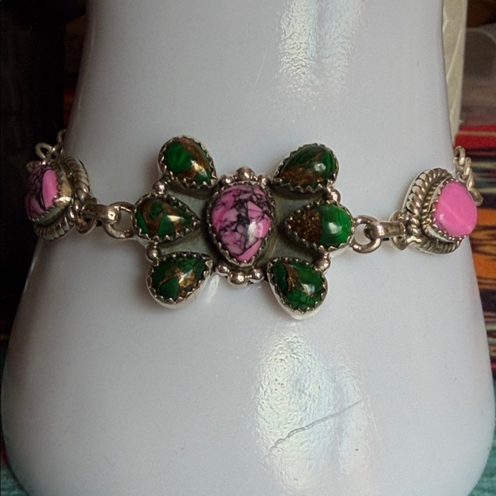Sterling Sliver Cherry blossom Dahlia and Irish Dahlia Stone Bracelet